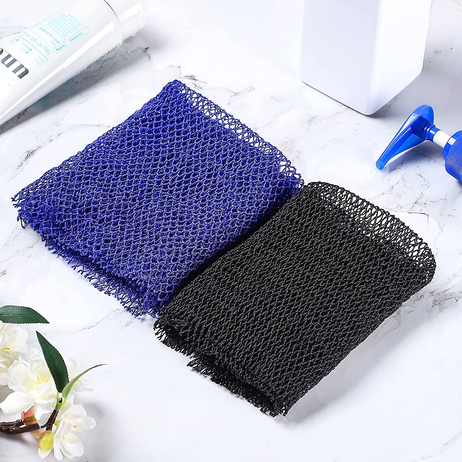 African Net Long Bath Net Sponge, Bathing Body Exfoliating Shower Body Back Scrubber Skin Smoother,Stretch Length to 66 INCH (Black)