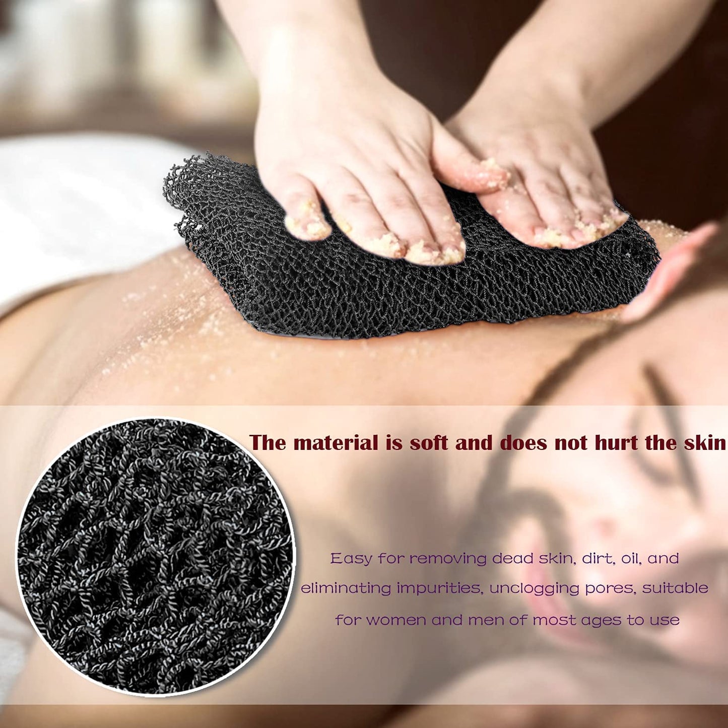 African Net Long Bath Net Sponge, Bathing Body Exfoliating Shower Body Back Scrubber Skin Smoother,Stretch Length to 66 INCH (Black)