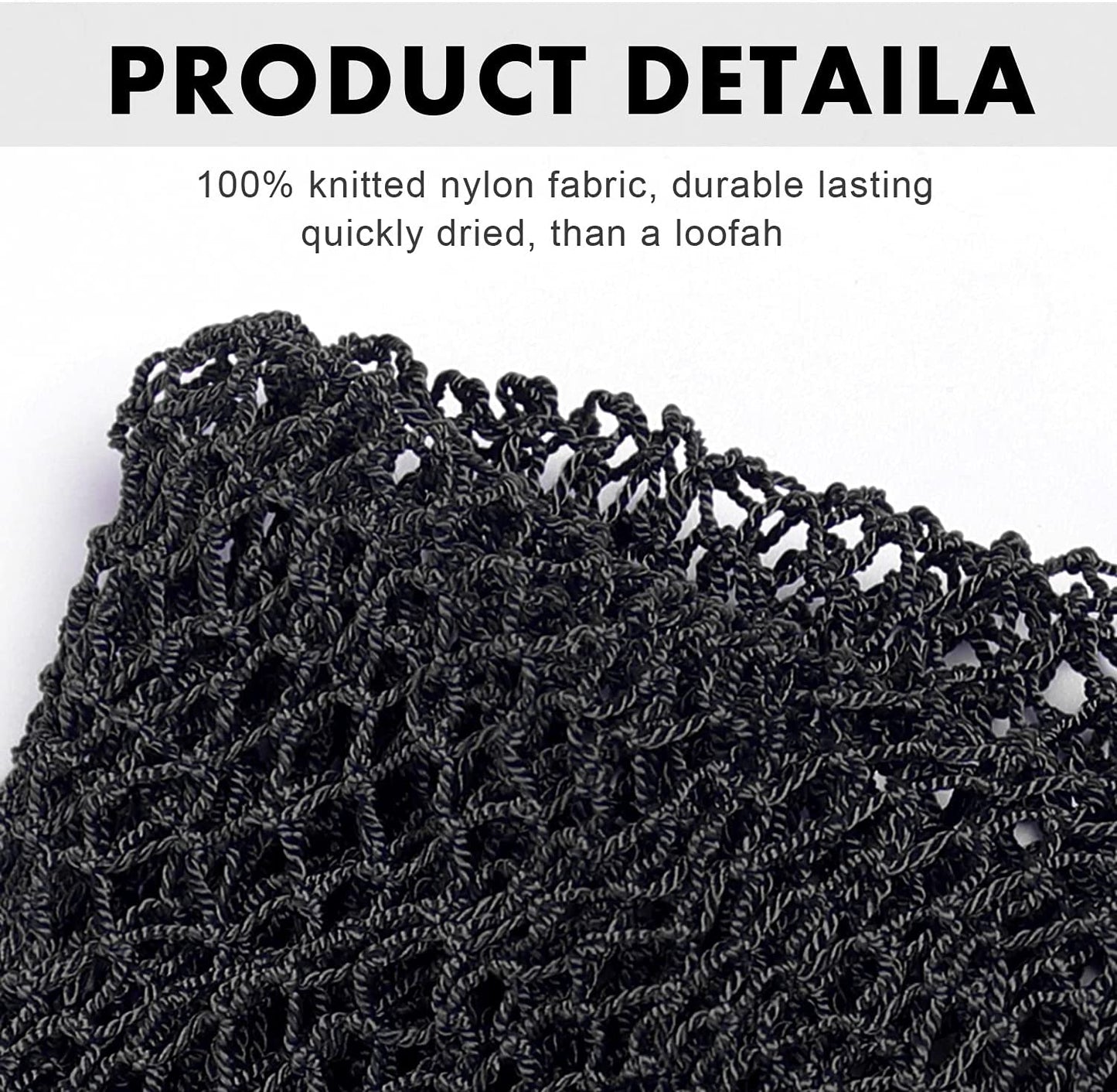 African Net Long Bath Net Sponge, Bathing Body Exfoliating Shower Body Back Scrubber Skin Smoother,Stretch Length to 66 INCH (Black)